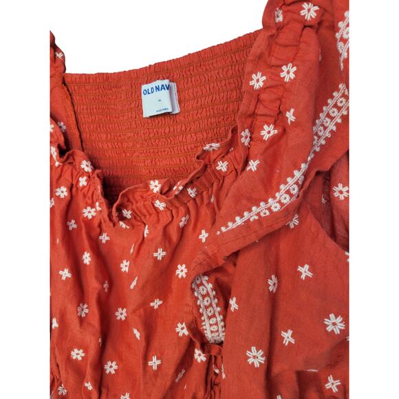 Old Navy Sleeveless Ruffled Embroidered Linen Blend Babydoll Print Top XXL - Picture 6 of 6